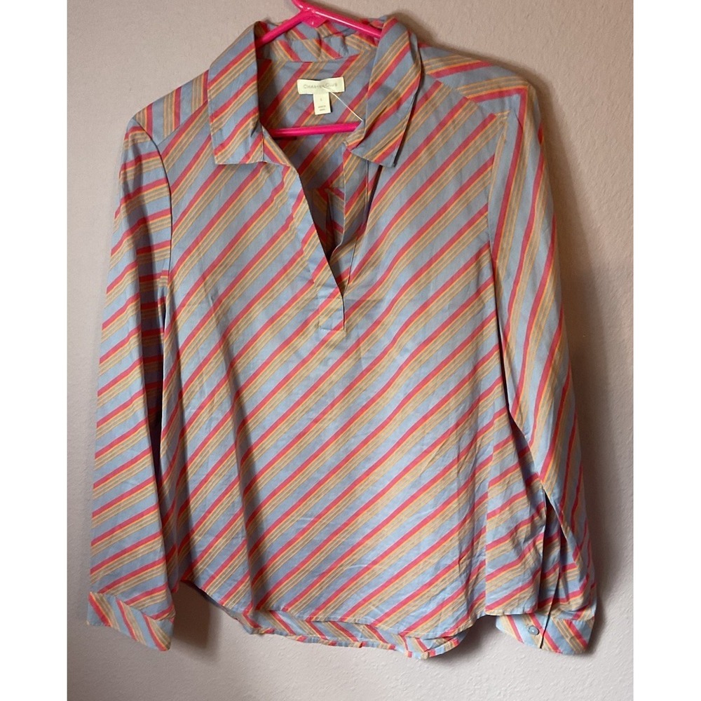 Charter Club Lavender Stripe Long Sleeve Cotton Top Blouse‎ Size Large